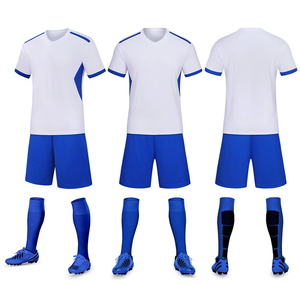 <b>White</b> Blue Sublimation Soccer Jersey Set Breathable Polyester Adult <b>Men</b> OEM Service - Product Image 1