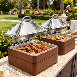 Luxury Wooden Round Chafing Dish Stainless Steel Cone <b>Lid</b> Inner <b>Pan</b> 33cm Diameter Insulated Eco-Friendly Home Restaurant Use - Product Image 3