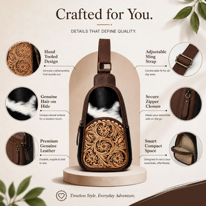 Hand Tooled Genuine Leather Women Sling Bag Hair On Cowhide Crossbody <b>Purse</b> Western Floral Handmade Vintage women Shoulder Bag - Product Image 5