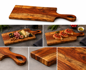 Planche à découper en bois d'acacia rectangulaire avec poignée pour la viande, le fromage, les fruits et le pain, utilisation en cuisine - Product Image 2