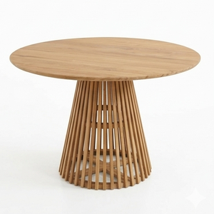 Premium <b>Solid</b> Teak <b>Wood</b> <b>Round</b> <b>Dining</b> <b>Table</b> Slatted Base Handcrafted Eco Friendly Modern Living Room Furniture - Product Image 1