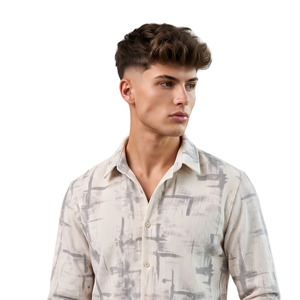 Neutral Grey Abstract Printed <b>Mens</b> Long Sleeve <b>Shirt</b> Button Down Modern Fit Casual Fashion <b>Shirt</b> for Daily Smart <b>Summer</b> Wear - Product Image 3