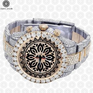Charm Jewells Luxury Stainless Steel Chronograph <b>Watch</b> Round <b>Case</b> Analog Quartz Diamond Encrusted Unisex Fashion - Product Image 3