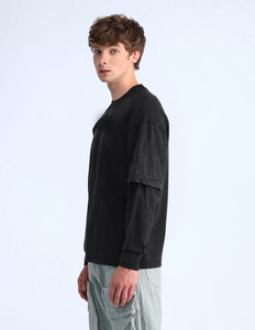 เสื้อยืดผ้าฝ้ายสีดำขนาดใหญ่พิเศษสำหรับผู้ชาย แขนยาว สีพื้น ผ้าถัก สไตล์ฤดูใบไม้ผลิ - Product Image 2