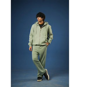 Custom Logo Heavyweight Cotton Fleece Full Zip-Up <b>Hoodie</b> <b>Men</b> Solid Olive Green Casual Streetwear Sweatshirt Outerwear - Product Image 2