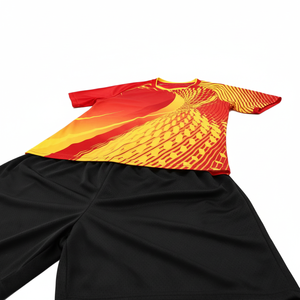 Conjunto de Uniforme de Fútbol Personalizado, Transpirable, Camiseta Roja y Amarilla, Pantalones Cortos Negros, Equipación de Fútbol Sublimada para Hombre, Ropa Deportiva de Entrenamiento en Equipo - Product Image 4