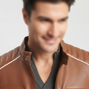 Classic Motorcycle Leather Jackets Men Premium Genuine Cowhide Biker Coat Stand Collar Zipper Closure Slim Fit Biker Coat Autumn - Product Image 4