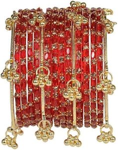 Premium Gold Plated Trendy Multi-Tone Glass & Pearl <b>Bangle</b> <b>Set</b> Ombre Finish Glitter Accents Traditional Wedding Wholesale Bulk - Product Image 1