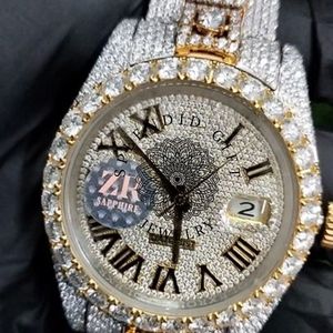 Splendide montre de luxe en diamant, cadran analogique à chiffres romains, bracelet en argent, boîtier de 28 mm, cristal saphir, mouvement à quartz - Product Image 6