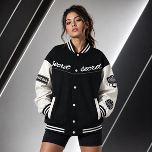 Chaqueta Varsity Personalizada para Hombre, Resistente al Viento, de Poliéster/Algodón Tejido de 80g, Cuello Henry, Cierre de Cremallera, Forro Polar, Opciones de Bordado - Product Image 1