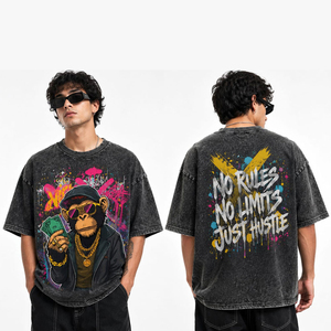 Camiseta Extra Grande para Hombre, 300g, 100% Algodón, Estilo Urbano, Lavado Ácido Vintage, Corte Regular, con Estampado DTF Frontal - Product Image 1