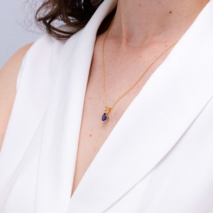2026 New Arrival Top Selling 14K 18K <b>Gold</b> V-Bale Pear-Shaped Tanzanite Gemstone Solitaire <b>Pendant</b> Fine Chain Necklace For Woman - Product Image 4
