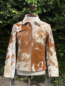 Women's Genuine Cowhide Hair On Leather Fringe <b>Jacket</b> Western Cowboy Cow Print <b>Zip</b> <b>Up</b> Biker Fashion Coat OEM ODM - Product Image 5