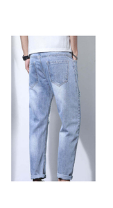 Jeans de Mezclilla Ligera para Hombre, Corte Recto, Cintura Media, Estilo Veraniego, Color Sólido, Logotipo Personalizado, Transpirables, Ecológicos, Tejido Casual - Product Image 6
