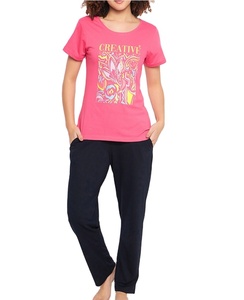 Factory Direct Supplu Vêtements de nuit et vêtements de détente pour femmes Ensemble de pyjama imprimé Haut et pantalon à manches longues et col rond - Product Image 1