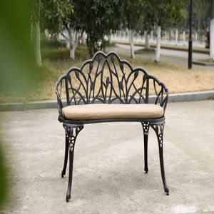 Panchina da Esterno in Alluminio Pressofuso Stile Cinese con Decorazioni Floreali Nere per Centri Commerciali - Product Image 3