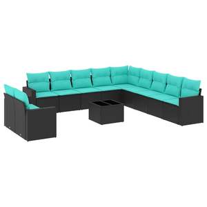 ชุดโซฟาลานบ้านหวายโพลีสีดำ 12 ชิ้นพร้อมชุดเบาะรองนั่งในสวน - Product Image 2