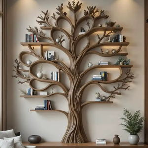 Luxury Handcrafted <b>Solid</b> <b>Wood</b> Tree Shaped Wall Mounted Floating Bookshelf Artistic Display Rack - Product Image 1