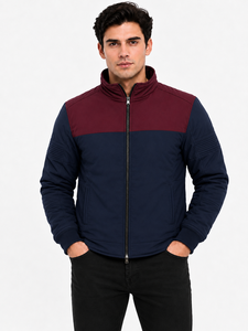 Chaqueta Bomber de Invierno para Hombre Livster, Azul Marino y Marrón, 100% Algodón, Resistente al Viento, Cuello Alto, Cierre de Cremallera, Diseño con Bloques de Color, Talla XL - Product Image 1