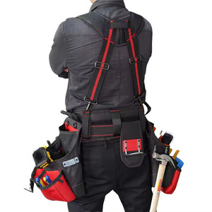 Heavy Duty Tool <b>Belt</b> With Multiple Pockets Black And <b>Red</b> Tools Organizer Waist Bag For Electricians And Mechanics - Product Image 1