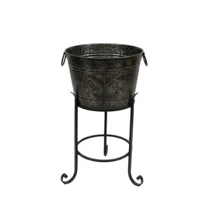 Bañera Galvanizada para Bebidas con Soporte, Enfriador de Vino Metálico, Cubitera, Acabado Negro Antiguo, Bañera de Hierro Rústica, Enfriador de Bebidas de Gran Capacidad - Product Image 1
