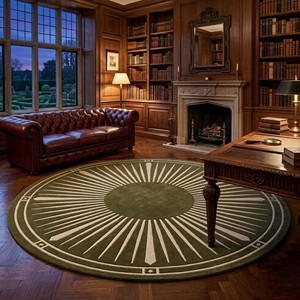 Modern <b>Round</b> Sunburst Area Rug Olive Green Geometric <b>Carpet</b> Soft Plush Circular Rug for Living Room Bedroom Home Decor - Product Image 2