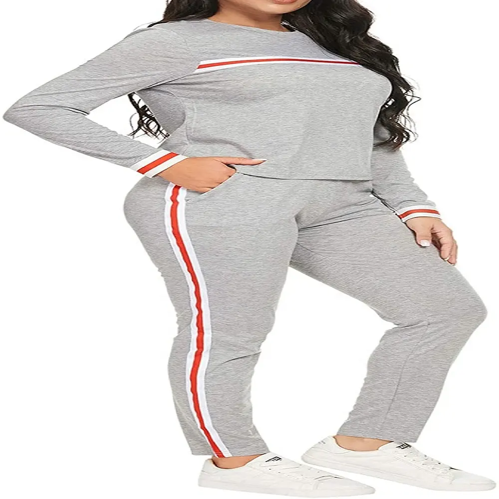 stylish Women sports sweatshirt sweatpants set two piece tracksuits with red and white tape for women 2021 collection