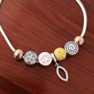 Pulsera de Plata de Ley 925 con Cuentas Multicolores y Piedras de Circonia Cúbica, Bañada en Oro Rosa, Diseño de Cadena de Serpiente para Mujer - Product Image 2