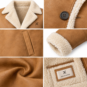 Abrigo de Piel de Oveja Genuina para Hombre |   Camel color marrón marfil |   Fabricante OEM ODM |   Diseño de Calidad Premium |   Ropa de Cuero | - Product Image 4