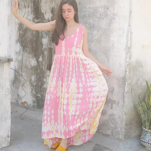 เดรสยาวทรงเอไลน์แฟชั่นใหม่สำหรับผู้หญิง คอวี ลายดอกไม้พิมพ์ดิจิทัล สไตล์ลำลองสำหรับใส่ทำงาน ผ้าฝ้ายทอ เอวธรรมชาติ สำหรับฤดูร้อน - Product Image 1