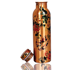 <b>Copper</b> Water <b>Bottle</b> Printed Floral Design Leakproof Ayurvedic Health Water Flask 1000ml Jointless <b>Copper</b> Vessel <b>Copper</b> <b>Bottle</b> - Product Image 1