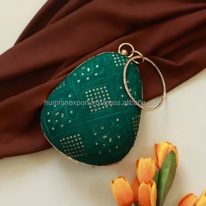 Green Colour Delight Embroidered Clutch Red Colour Almond Shape best seller 2024