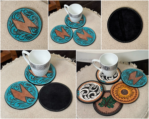 2025 Wholesale New Arrival Hand Tooled Leather Tea Coaster Set Genuine Cowhide Leather High Quality Coaster Set New <b>Home</b> <b>Gifts</b> - Product Image 3