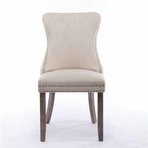 Set of 2 Beige Upholstered Wing Back Dining Chairs with Backstitching Nailhead Trim Solid Wood Legs-Furniture SW8809BG KD - Product Image 2