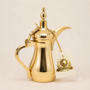 Carafe à café arabe artisanale en argent et or, Dallah, pot à Gahwa saoudien du Moyen-Orient, thermos en métal - Product Image 2