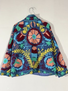 Chaqueta Suzani Azul Marino • Abrigo Floral Bordado TNT • Ropa Exterior Boho Hecha a Mano • Ropa para Festivales • Artesanal - Product Image 4