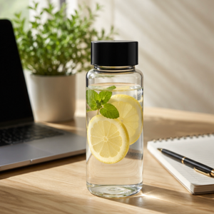 Bouteille d'eau en verre borosilicate faite à la main de 350 ml, sans plomb, réutilisable, anti-fuite, vente en gros - Product Image 1