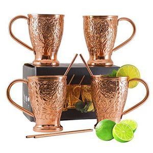 Tasses à Moscow Mule en cuivre pur gaufré vintage, faites à la main, en cuivre massif, pour bière et cocktails, ensemble de gobelets, vente en gros de tasses en cuivre - Product Image 1