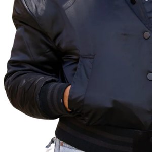 AKA All <b>Black</b> Bomber Jacket Women Sorority Inspired Zip Up Casual Streetwear Premium Lightweight Stylish Outerwear - Product Image 6