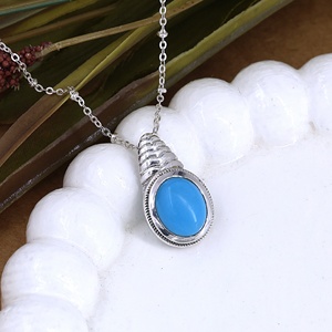 Turquoise Stone Vintage Sterling Silver Oval Pendant <b>Necklace</b> for Women Boho <b>Statement</b> Gemstone Jewelry - Product Image 4