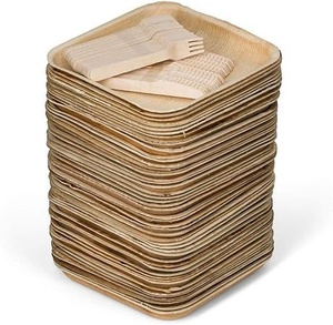 Sustainable Choice Areca Leaf 7 Inches <b>Square</b> <b>Plates</b> Dinnerware Kit With Birchwood Cutlery For Events Pack of 50 Pcs <b>Set</b> 2026 - Product Image 5