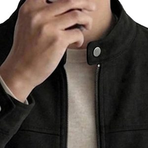 Mens Winter Solid Fleece Lined <b>Suede</b> Style Jacket Stand Collar Full Zip Front Long Sleeve Snap Cuff Side Pocket Casual Regular - Product Image 5