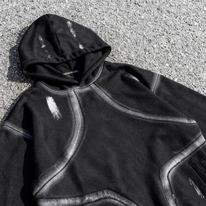 Sweat-shirt à capuche zippé surdimensionné pour homme en coton épais, imperméable et délavé à l'acide, avec ourlet brut personnalisé TITAN TREAD WEAR – Vente en gros - Product Image 3