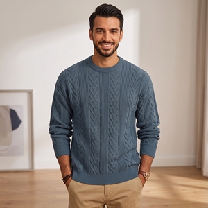 Pull en laine tricoté à motif géométrique pour homme, haut de gamme, à manches longues, décontracté, pour l'hiver, pour homme d'âge moyen - Product Image 4