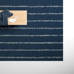 Alfombra Rectangular Azul Marino a Rayas, Tejido Plano de Lana y Poliéster, Moderna, Antideslizante con Base de Goma, Decoración para Sala de Estar - Product Image 2