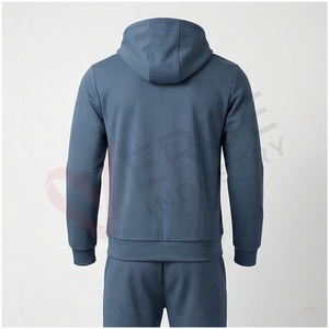 Conjunto Deportivo Azul con Capucha para Hombre, Manga Larga, Cierre Frontal con Cremallera, Patrón Geométrico, Bolsillos Laterales, Corte Regular Informal, Ropa de Otoño - Product Image 2