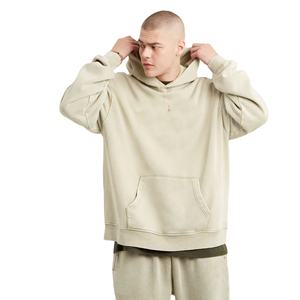 Men's Oversized Hooded Sweatshirt Solid Color Cotton French Terry Casual Pullover with Front Pocket Autumn Wear - Product Image 1