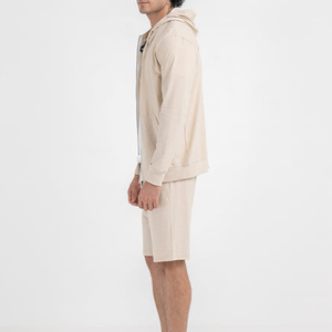 Sudadera con capucha beige personalizada para hombre con cremallera completa, capucha con cordón y bolsillos laterales, chaqueta con capucha informal minimalista - Product Image 3