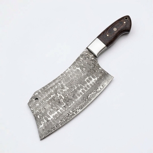 Cuchillo de carnicero de acero de Damasco con mango de madera y bolster de acero, para cocina, picar carne pesada y cortar huesos, venta directa de fábrica B2B OEM - Product Image 3
