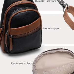<b>Top</b> Quality Brown & Black Leather Sling Chest Bag for Women Large Crossbody Travel Bag with Reinforced Stitching - Product Image 3